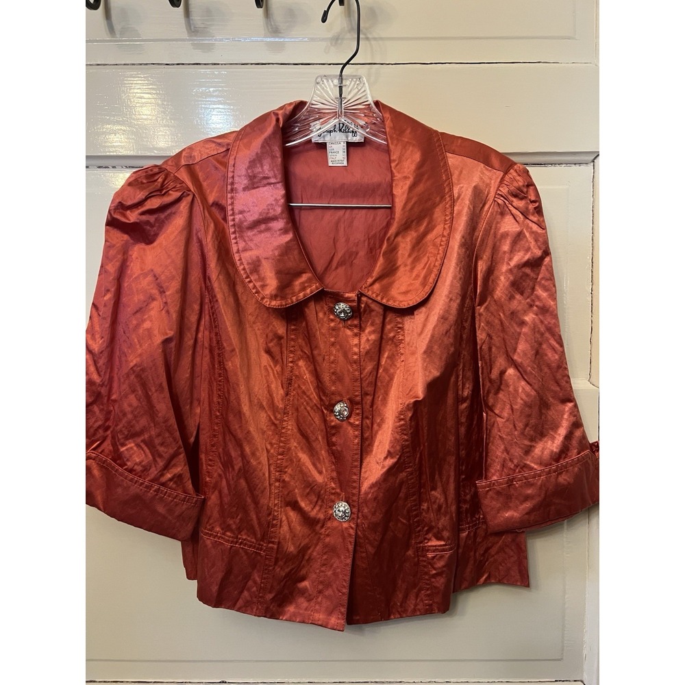 Joseph Ribkoff Blazer Jacket Womens Size 8 Salmon Coral Rhinestone Buttons